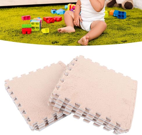Plush Puzzle Foam Floor Mat, 10Pcs Soft Thick Split Joint Interlocking Plush Foam Rug for Room Floor (Light Tan) in Saudi Arabia