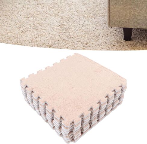 Plush Puzzle Foam Floor Mat, 10Pcs Soft Thick Split Joint Interlocking Plush Foam Rug for Room Floor (Light Tan) in Saudi Arabia