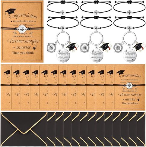 Remuuly 20 Sets 2024 Graduation Gifts Set Include Graduation Adjustable Compass Bracelet Keychain Envelopes with Inspirational Cards Graduation College High School Gifts for Classmates in Saudi Arabia