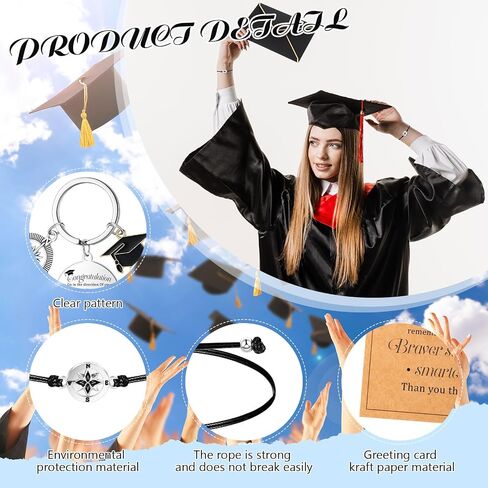 Remuuly 20 Sets 2024 Graduation Gifts Set Include Graduation Adjustable Compass Bracelet Keychain Envelopes with Inspirational Cards Graduation College High School Gifts for Classmates in Saudi Arabia