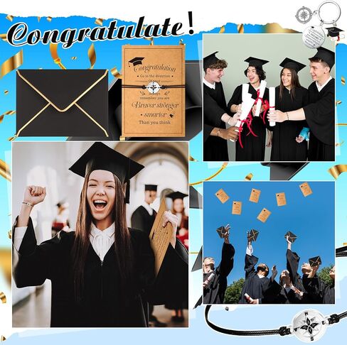 Remuuly 20 Sets 2024 Graduation Gifts Set Include Graduation Adjustable Compass Bracelet Keychain Envelopes with Inspirational Cards Graduation College High School Gifts for Classmates in Saudi Arabia