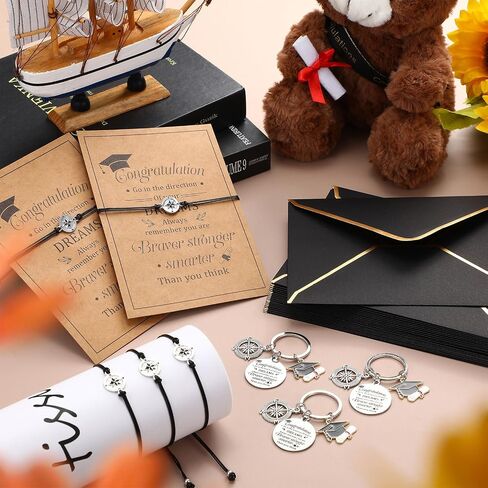 Remuuly 20 Sets 2024 Graduation Gifts Set Include Graduation Adjustable Compass Bracelet Keychain Envelopes with Inspirational Cards Graduation College High School Gifts for Classmates in Saudi Arabia