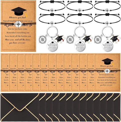 Remuuly 20 Sets 2024 Graduation Gifts Set Include Graduation Adjustable Compass Bracelet Keychain Envelopes with Inspirational Cards Graduation College High School Gifts for Classmates in Saudi Arabia
