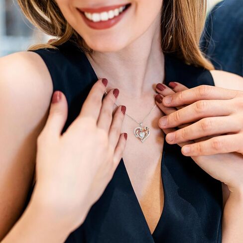 هدايا عيد الأم من Turandoss للأم - قلادة على شكل قلب وردي من الفضة الإسترلينية S925 قلادة جوهرة الميلاد وهدايا عيد الحب لأعياد الميلاد للأم والزوجة والجدة والصديقة من Turandoss in Kuwait