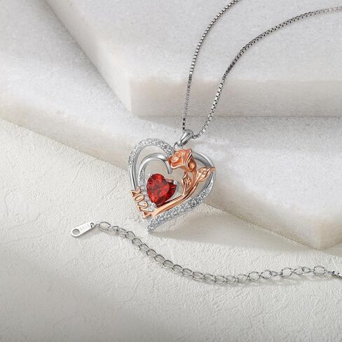 هدايا عيد الأم من Turandoss للأم - قلادة على شكل قلب وردي من الفضة الإسترلينية S925 قلادة جوهرة الميلاد وهدايا عيد الحب لأعياد الميلاد للأم والزوجة والجدة والصديقة من Turandoss in Kuwait