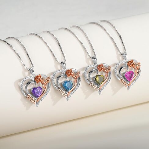 هدايا عيد الأم من Turandoss للأم - قلادة على شكل قلب وردي من الفضة الإسترلينية S925 قلادة جوهرة الميلاد وهدايا عيد الحب لأعياد الميلاد للأم والزوجة والجدة والصديقة من Turandoss in Kuwait