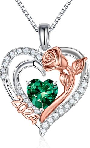 هدايا عيد الأم من Turandoss للأم - قلادة على شكل قلب وردي من الفضة الإسترلينية S925 قلادة جوهرة الميلاد وهدايا عيد الحب لأعياد الميلاد للأم والزوجة والجدة والصديقة من Turandoss in Kuwait