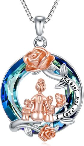 PELOVNY Mother Daughter Necklace 925 Sterling Silver Rose Crystal Pendant Mother Daughter Jewelry For Mothers Day Birthday Christmas Gifts Women Girls in Saudi Arabia