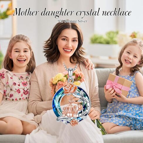 PELOVNY Mother Daughter Necklace 925 Sterling Silver Rose Crystal Pendant Mother Daughter Jewelry For Mothers Day Birthday Christmas Gifts Women Girls in Saudi Arabia