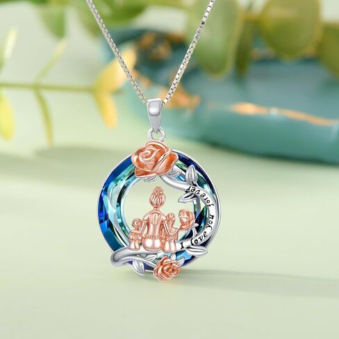 PELOVNY Mother Daughter Necklace 925 Sterling Silver Rose Crystal Pendant Mother Daughter Jewelry For Mothers Day Birthday Christmas Gifts Women Girls in Saudi Arabia