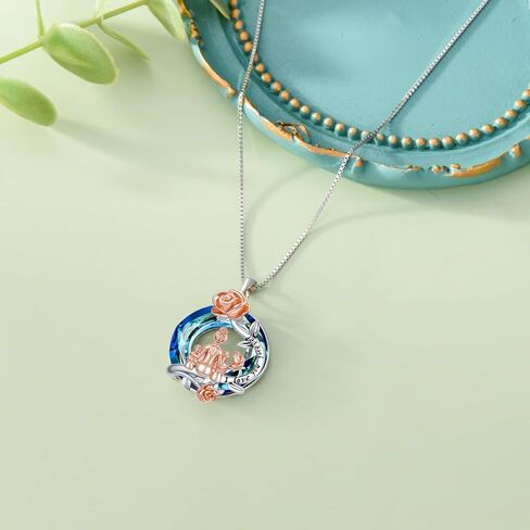 PELOVNY Mother Daughter Necklace 925 Sterling Silver Rose Crystal Pendant Mother Daughter Jewelry For Mothers Day Birthday Christmas Gifts Women Girls in Saudi Arabia
