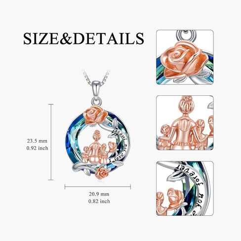 PELOVNY Mother Daughter Necklace 925 Sterling Silver Rose Crystal Pendant Mother Daughter Jewelry For Mothers Day Birthday Christmas Gifts Women Girls in Saudi Arabia