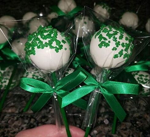 Cake pop sticks clear bags colorful ribbon bows (green) in Saudi Arabia