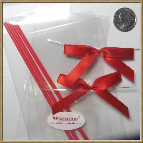 Cake pop sticks clear bags colorful ribbon bows (green) in Saudi Arabia