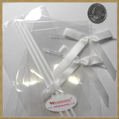 Cake pop sticks clear bags colorful ribbon bows (green) in Saudi Arabia
