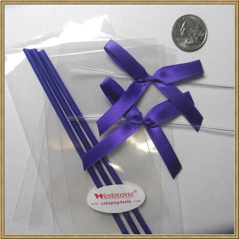 Cake pop sticks clear bags colorful ribbon bows (green) in Saudi Arabia