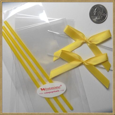Cake pop sticks clear bags colorful ribbon bows (green) in Saudi Arabia