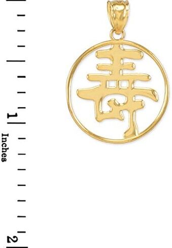 Good Luck Charms 10k Yellow Gold Japanese Kanji Charm Longevity Symbol Open Medallion Pendant in Saudi Arabia