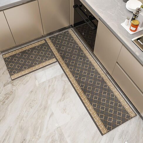 Kitchen Rugs Set Jacquard Kitchen Anti-slip Mats and Antifatigue Easy to Clean and Absorb Water Non-dirty for Kitchen Floor, Office, Laundry 2Pcs, 19.7"X 31.5"+19.7"X 47.3"（Coffee） in Saudi Arabia