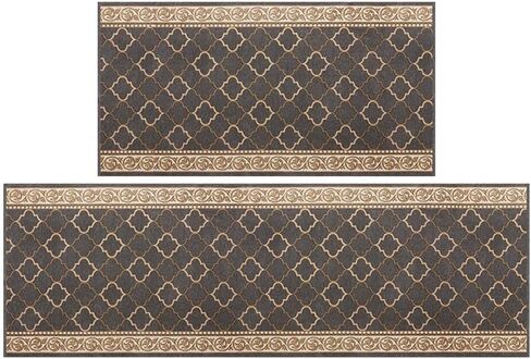 Kitchen Rugs Set Jacquard Kitchen Anti-slip Mats and Antifatigue Easy to Clean and Absorb Water Non-dirty for Kitchen Floor, Office, Laundry 2Pcs, 19.7"X 31.5"+19.7"X 47.3"（Coffee） in Saudi Arabia