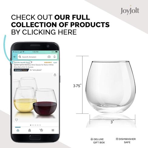 كؤوس النبيذ JoyJolt Spirits بدون جذع للنبيذ الأحمر أو الأبيض (مجموعة من 4) - 15 أونصة in Kuwait