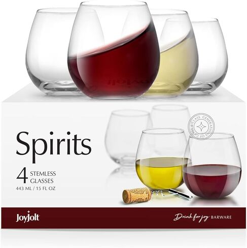 كؤوس النبيذ JoyJolt Spirits بدون جذع للنبيذ الأحمر أو الأبيض (مجموعة من 4) - 15 أونصة in Kuwait
