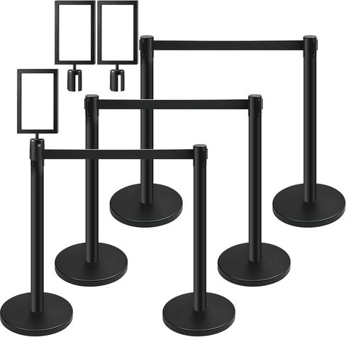 Stanchions with Retractable Belts Crowd Control Barriers Ropes and Poles with Stanchion Post Top Sign Frame Holder Line Dividers for Crowd Control Rope Safety Barriers, Black (3 Pcs, 16 ft) in Saudi Arabia