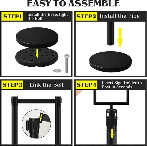 Stanchions with Retractable Belts Crowd Control Barriers Ropes and Poles with Stanchion Post Top Sign Frame Holder Line Dividers for Crowd Control Rope Safety Barriers, Black (3 Pcs, 16 ft) in Saudi Arabia