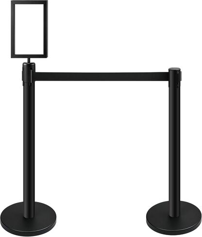 Stanchions with Retractable Belts Crowd Control Barriers Ropes and Poles with Stanchion Post Top Sign Frame Holder Line Dividers for Crowd Control Rope Safety Barriers, Black (3 Pcs, 16 ft) in Saudi Arabia