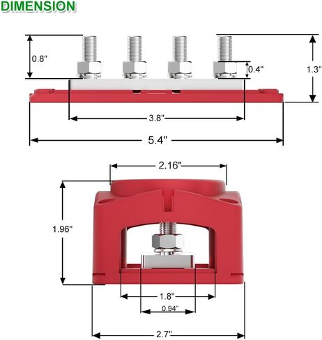 2Pcs 300A Busbar 12-48V DC Heavy Duty Copper Power Distribution Block 4 X M8 (5/16") Terminals Studs 8 Srews with Waterproof Cover Battery Bus Bar for Automotive RV Marine Truck(Black&Red) in Saudi Arabia