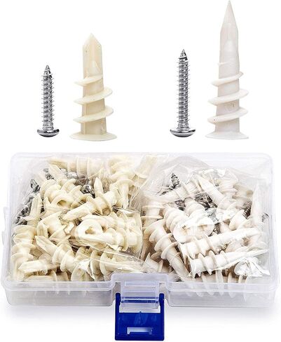 JUIDINTO Drywall Anchors with Screws Assortment Kit, Plastic Wall Anchor and Stainless Steel Screw, 2 Sizes Self Drilling Drywall Anchor with Philips Flat Head Tapping Screw Set for Decorative Hanging in Saudi Arabia