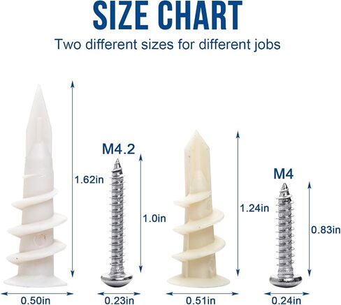 JUIDINTO Drywall Anchors with Screws Assortment Kit, Plastic Wall Anchor and Stainless Steel Screw, 2 Sizes Self Drilling Drywall Anchor with Philips Flat Head Tapping Screw Set for Decorative Hanging in Saudi Arabia