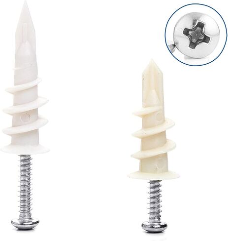 JUIDINTO Drywall Anchors with Screws Assortment Kit, Plastic Wall Anchor and Stainless Steel Screw, 2 Sizes Self Drilling Drywall Anchor with Philips Flat Head Tapping Screw Set for Decorative Hanging in Saudi Arabia
