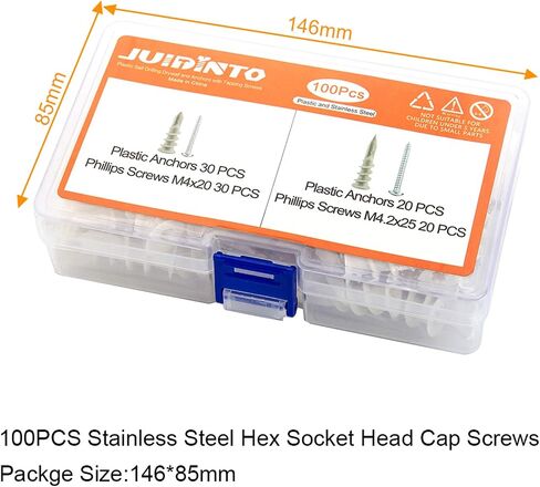 JUIDINTO Drywall Anchors with Screws Assortment Kit, Plastic Wall Anchor and Stainless Steel Screw, 2 Sizes Self Drilling Drywall Anchor with Philips Flat Head Tapping Screw Set for Decorative Hanging in Saudi Arabia