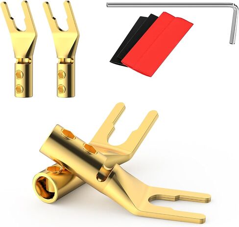 HiFi Speaker Y Spade Connectors, Dual Screw Locking Speaker Cable Plug, Fork Spade Connectors with Allen Wrench for Speaker Wire DIY 4PCS (Gold Plated with Heat Shrink Tube) in Saudi Arabia