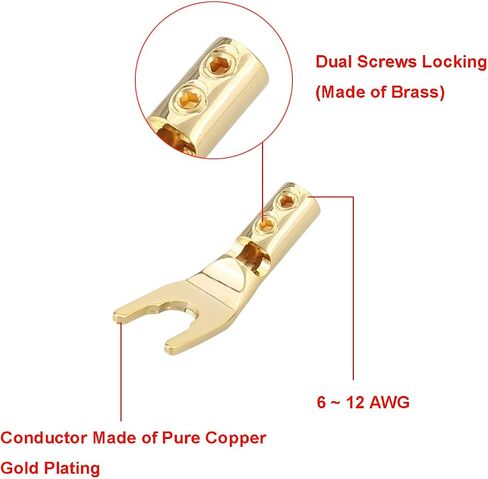 HiFi Speaker Y Spade Connectors, Dual Screw Locking Speaker Cable Plug, Fork Spade Connectors with Allen Wrench for Speaker Wire DIY 4PCS (Gold Plated with Heat Shrink Tube) in Saudi Arabia
