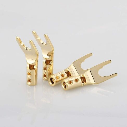 HiFi Speaker Y Spade Connectors, Dual Screw Locking Speaker Cable Plug, Fork Spade Connectors with Allen Wrench for Speaker Wire DIY 4PCS (Gold Plated with Heat Shrink Tube) in Saudi Arabia