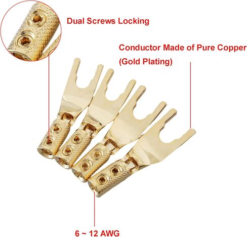 HiFi Speaker Y Spade Connectors, Dual Screw Locking Speaker Cable Plug, Fork Spade Connectors with Allen Wrench for Speaker Wire DIY 4PCS (Gold Plated with Heat Shrink Tube) in Saudi Arabia