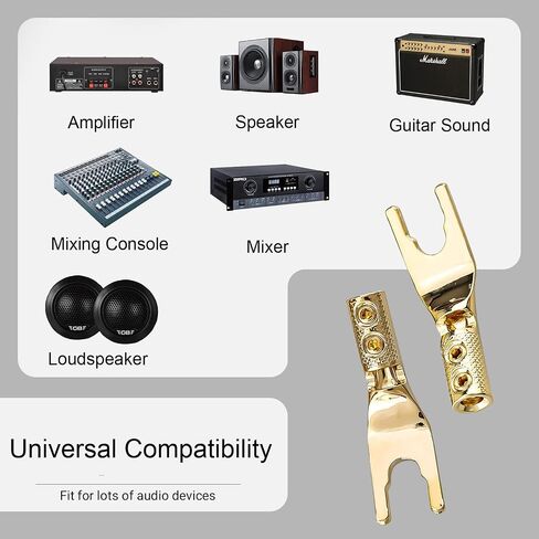 HiFi Speaker Y Spade Connectors, Dual Screw Locking Speaker Cable Plug, Fork Spade Connectors with Allen Wrench for Speaker Wire DIY 4PCS (Gold Plated with Heat Shrink Tube) in Saudi Arabia