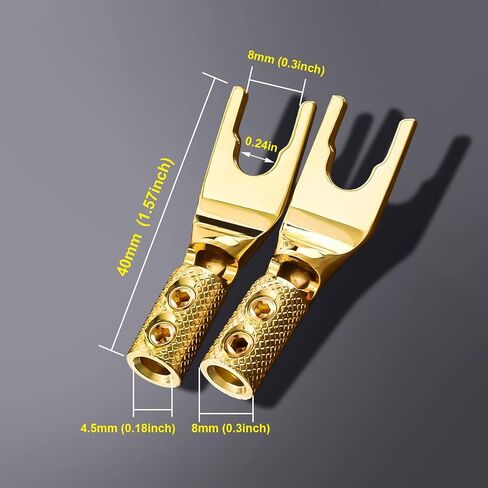 HiFi Speaker Y Spade Connectors, Dual Screw Locking Speaker Cable Plug, Fork Spade Connectors with Allen Wrench for Speaker Wire DIY 4PCS (Gold Plated with Heat Shrink Tube) in Saudi Arabia