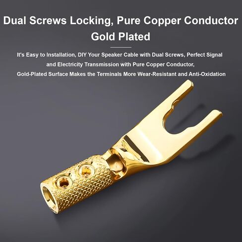 HiFi Speaker Y Spade Connectors, Dual Screw Locking Speaker Cable Plug, Fork Spade Connectors with Allen Wrench for Speaker Wire DIY 4PCS (Gold Plated with Heat Shrink Tube) in Saudi Arabia
