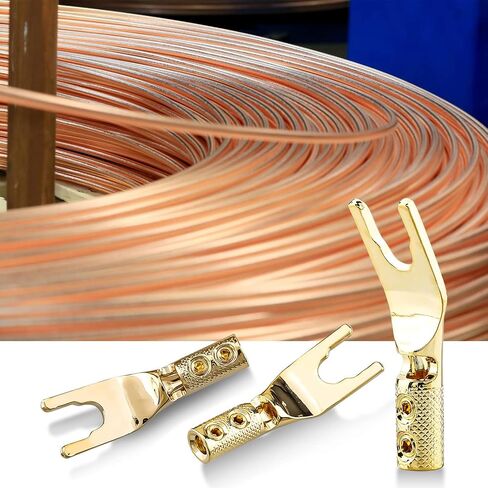 HiFi Speaker Y Spade Connectors, Dual Screw Locking Speaker Cable Plug, Fork Spade Connectors with Allen Wrench for Speaker Wire DIY 4PCS (Gold Plated with Heat Shrink Tube) in Saudi Arabia