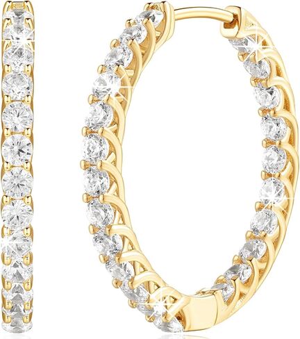 ELEBEST 14K الذهب هوب أقراط الذهب أقراط الماس مع تألق مكعب زركونيا الأطواق أقراط للنساء هوب أقراط الذهب والمجوهرات 25mm in Kuwait