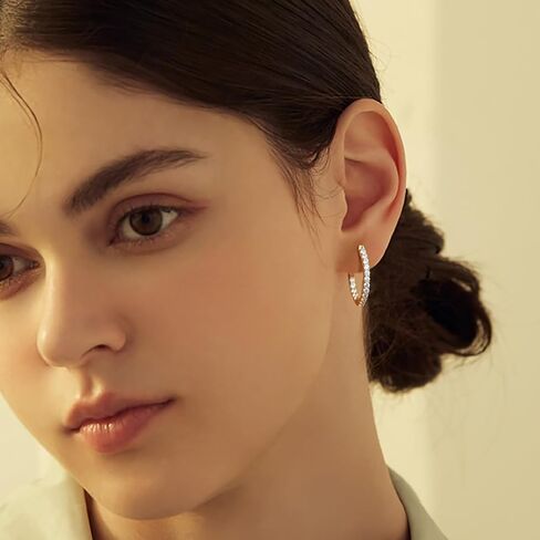 ELEBEST 14K الذهب هوب أقراط الذهب أقراط الماس مع تألق مكعب زركونيا الأطواق أقراط للنساء هوب أقراط الذهب والمجوهرات 25mm in Kuwait