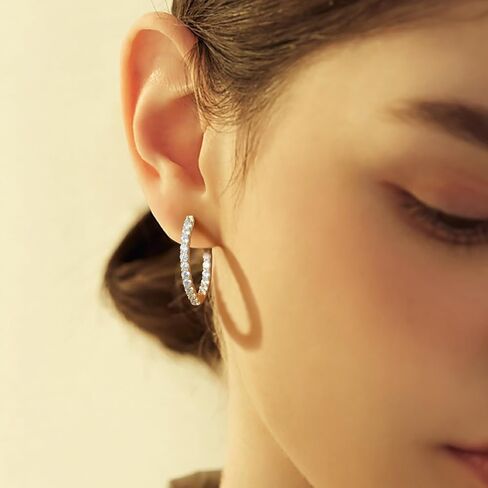 ELEBEST 14K الذهب هوب أقراط الذهب أقراط الماس مع تألق مكعب زركونيا الأطواق أقراط للنساء هوب أقراط الذهب والمجوهرات 25mm in Kuwait