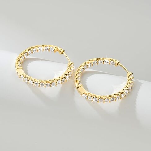 ELEBEST 14K الذهب هوب أقراط الذهب أقراط الماس مع تألق مكعب زركونيا الأطواق أقراط للنساء هوب أقراط الذهب والمجوهرات 25mm in Kuwait