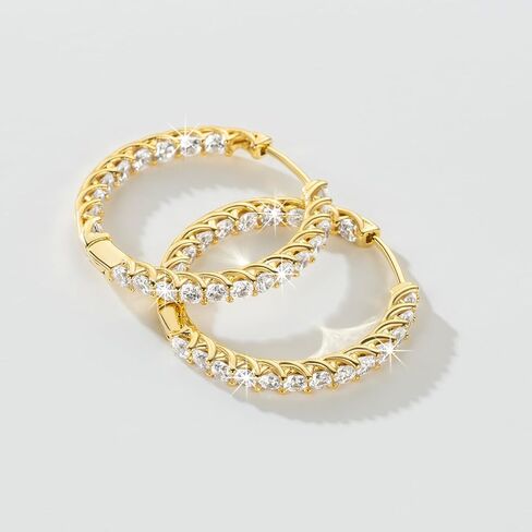 ELEBEST 14K الذهب هوب أقراط الذهب أقراط الماس مع تألق مكعب زركونيا الأطواق أقراط للنساء هوب أقراط الذهب والمجوهرات 25mm in Kuwait