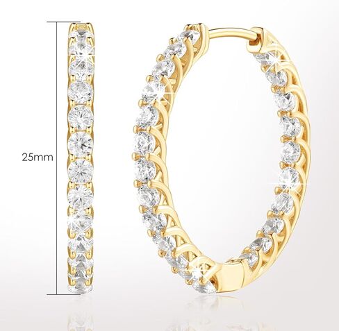 ELEBEST 14K الذهب هوب أقراط الذهب أقراط الماس مع تألق مكعب زركونيا الأطواق أقراط للنساء هوب أقراط الذهب والمجوهرات 25mm in Kuwait