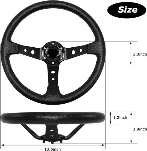 MOTAFAR Universal Racing Steering Wheel, Gaming Steering Wheel 13.6" 6 Bolts Grip Vinyl Leather Deep Dish with Horn Button for Race/Rally/Motorsport/Car Sim Driving(Black) in Saudi Arabia