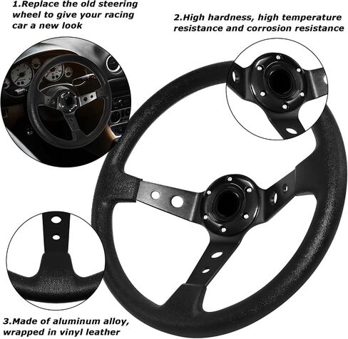MOTAFAR Universal Racing Steering Wheel, Gaming Steering Wheel 13.6" 6 Bolts Grip Vinyl Leather Deep Dish with Horn Button for Race/Rally/Motorsport/Car Sim Driving(Black) in Saudi Arabia